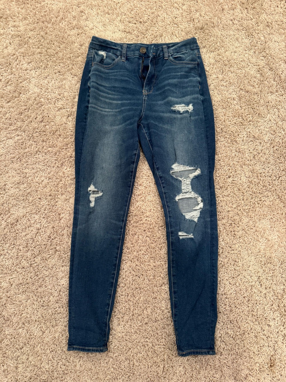 American Eagle Outfitters Dark Blue Distressed Skinny Jeans
